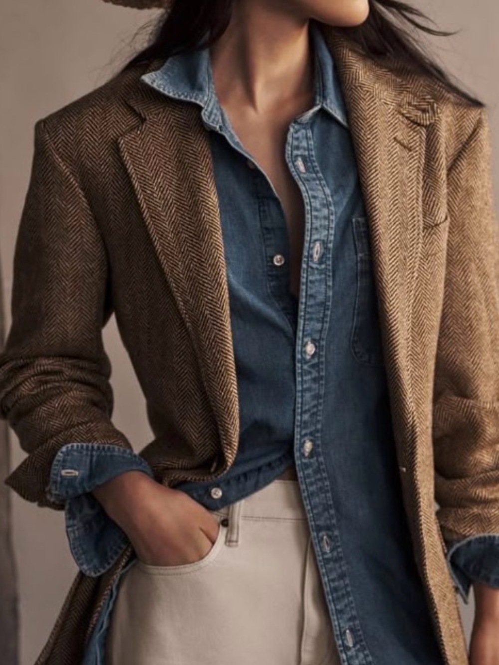 Chaps Ralph Lauren Blazer Sand Beige Herringbone Linen Blend Jacket Size 4 S
